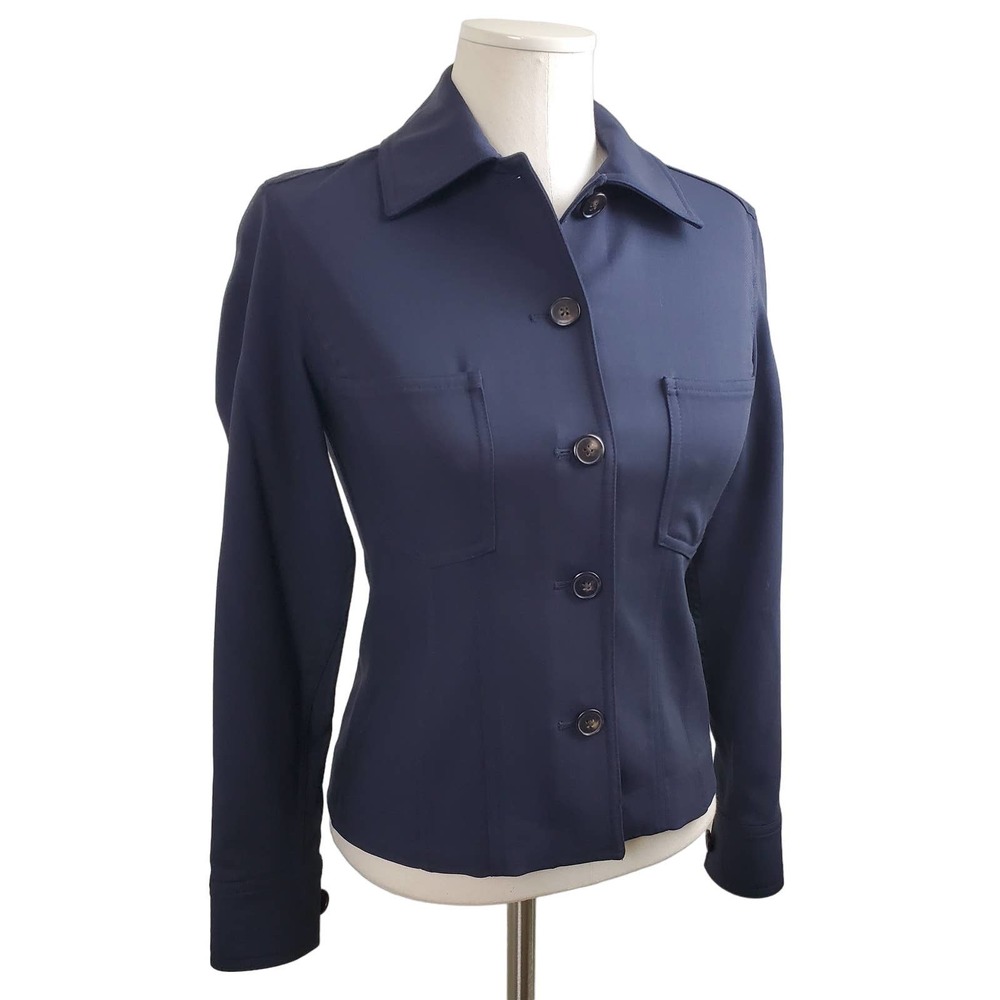 LINDA ALLARD  ELLEN TRACY | NAVY BLUE WOOL CAREER JACKET BLAZER WOMEN'S O PETITE